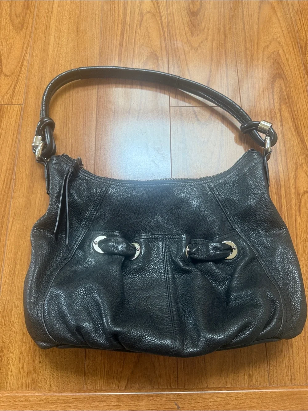 b. makowsky Black Leather Shoulder Hobo with Silver Hardware